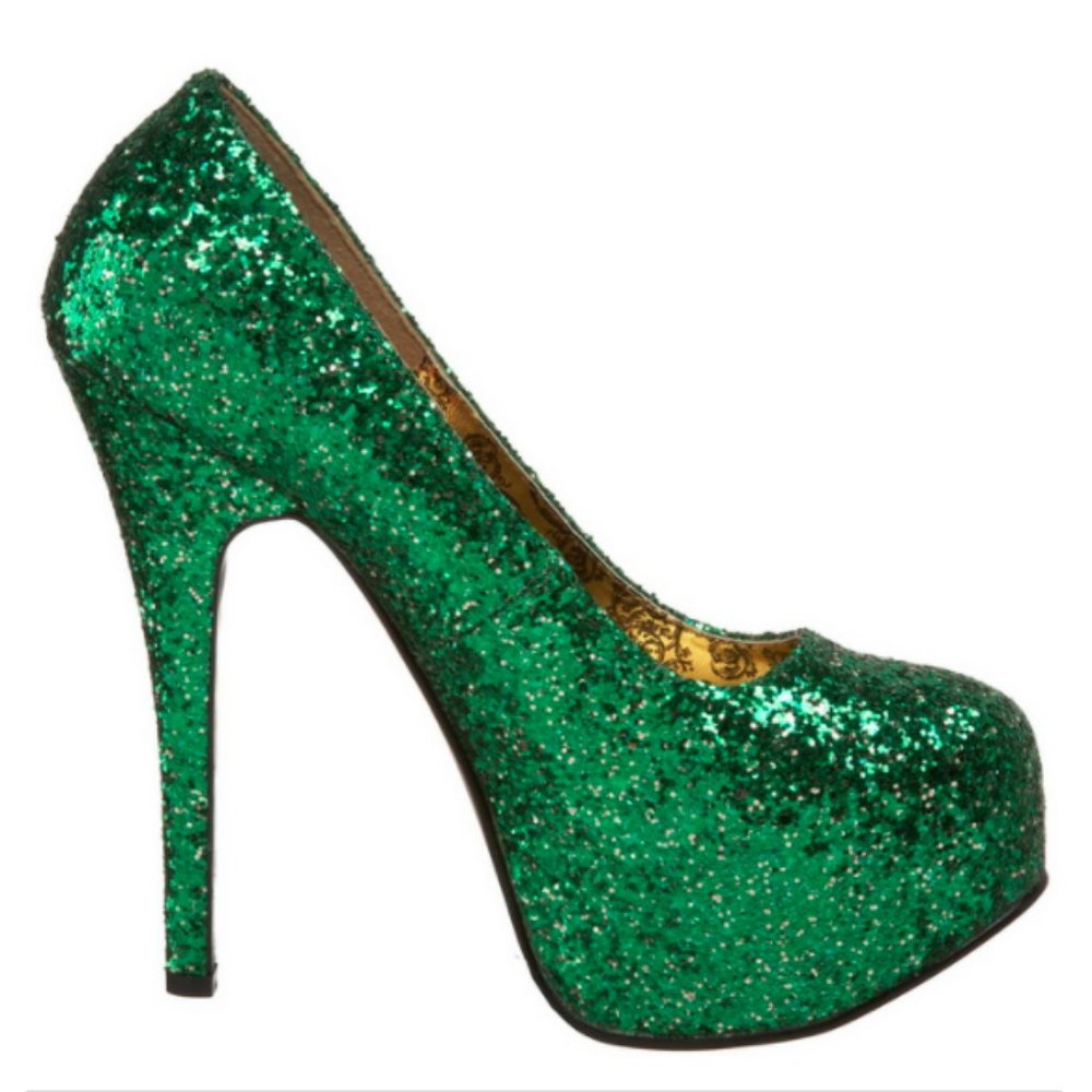 NEW Green Bordello Teeze Glitter Platform Heels